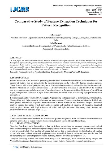 Pdf Comparative Study Of Feature Extraction Techniques For Pattern