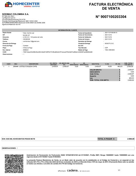 Homecenter Fac Listelos Cosina Factura Electr Nica De