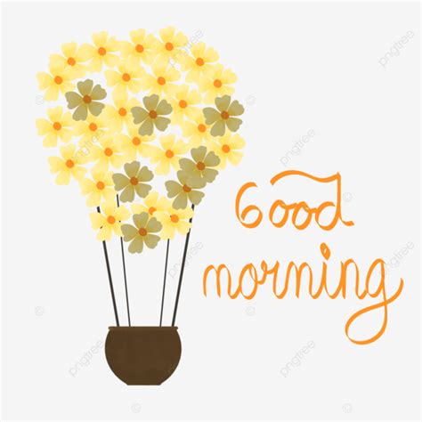 Good Morning With Yellow Hot Air Balloon Pagi Balon Udara Hot Air Balloon PNG Transparent