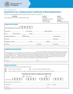 Fillable Online Application For A Replacement Certificate Of Boat