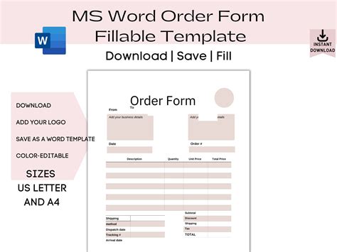 Word Order Form Template Word Fillable Business Order Form Etsy