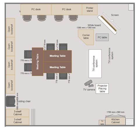 Classroom Floor Plan With Meeting Table And Bookshelf