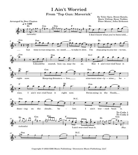 I Ain T Worried By Onerepublic Piano Digital Sheet Music Sheet