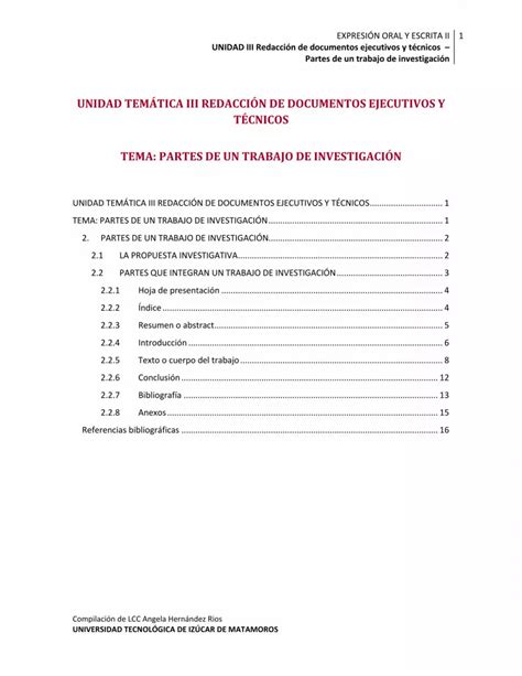 PDF UNIDAD III Redacción de documentos ejecutivos y técnicos Partes