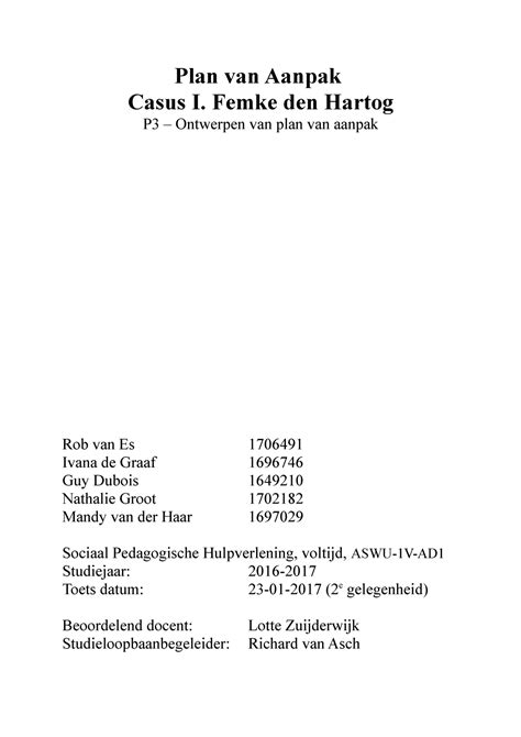 Plan Van Aanpak P3 79 Plan Van Aanpak Casus I Femke Den Hartog P3