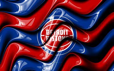 detroit pistons  logo  blue red  waves nba
