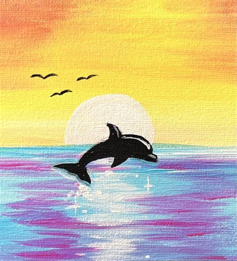 Sunset Ocean Dolphin Painting - Online Acrylic Tutorial | Sunset canvas painting, Dolphin ...