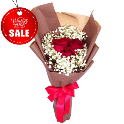 Delivery Discount 3 Red Roses Bouquet For Valentines To Philippines