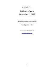 PSTAT 171 Fall 2016 Midterm With Solutions PSTAT 171 Mid Term Exam