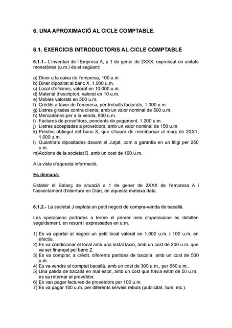 Casos tema 6 de classe UNA APROXIMACIÓ AL CICLE COMPTABLE EXERCICIS