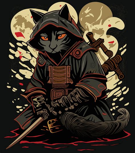 Japanese Cat Warrior Samurai Vector Illustration 24139175 Vector Art