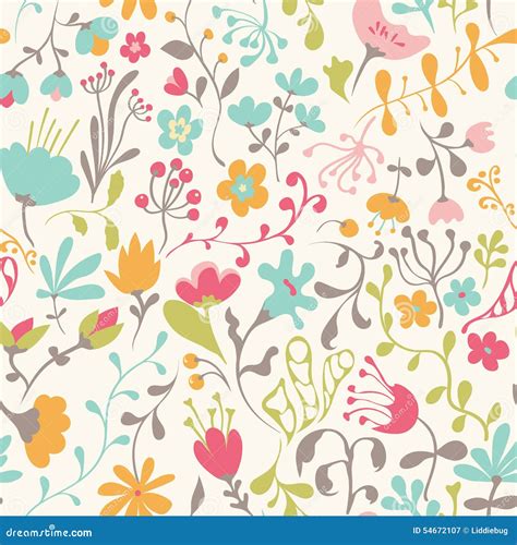 Seamless Pattern With Hand Drawn Doodle Flowers Stock Vector