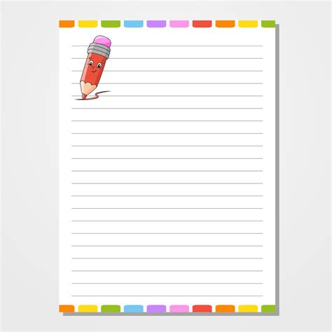 Sheet template for notebook, notepad, diary. Lined paper. Cute ...