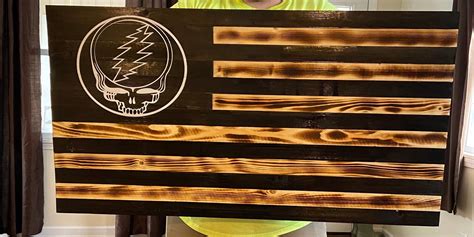 Grateful Dead American Flag Wood Flag Burnt Dead And Etsy