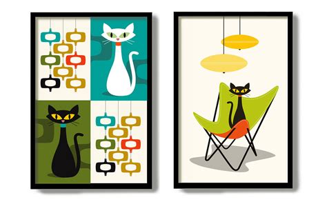 Mid Century Modern Cat Art From DexMex Hauspanther