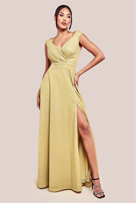 Crossover Lurex Glitter Maxi Dress Gold