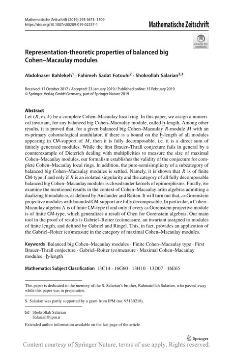 Representation Theoretic Properties Of Balanced Big CohenMacaulay