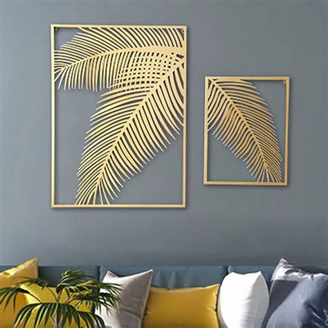 2 Pieces Metal Palm Leaf Gold Wall Decor Home Art Set