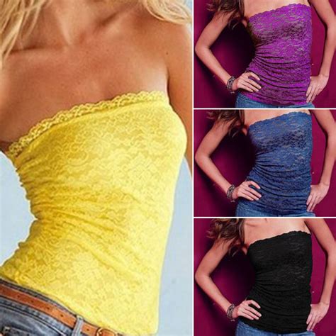 Brand Sale Fashion Strapless Clubwear Lace Tube Top Bandeau Stretch Ribbed Ebay