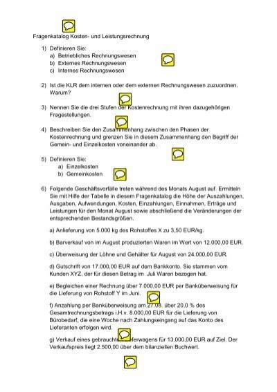 Fragenkatalog Kosten Und Leistungsrechnung FOM Wiki