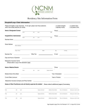 Fillable Online Ncnm Residency Site Information Form Ncnm Fax Email