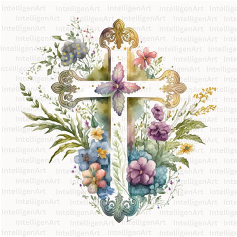 Watercolor Crosses Clipart Floral Cross Bundle PNG Format - Etsy