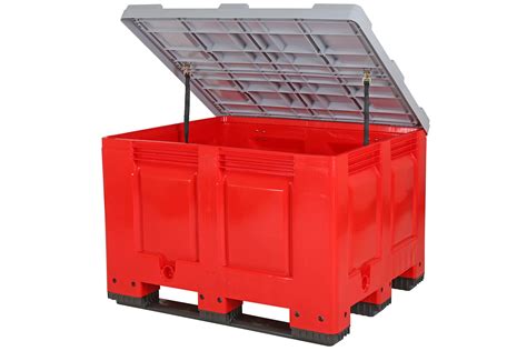 Red Plastic Pallet Box 1200 X 1000 Mm With Grey Hinged Lid 3