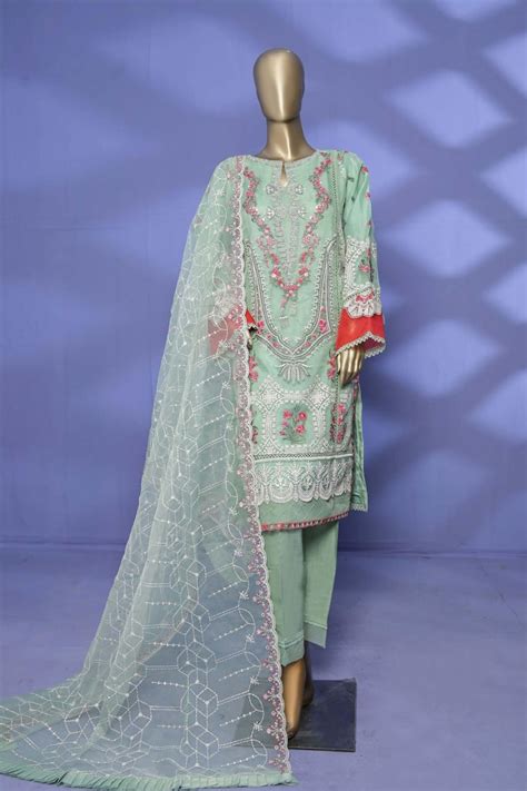 Bin Saeed Stitched 3 Piece Embroidered Organza Collection2023 Oms 004