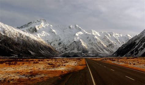 Concrete Road In A Distance Of Glacier Mountain Mt Cook Nz HD