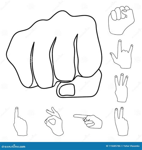 Hand Gesture Outline Icons In Set Collection For Design Palm And