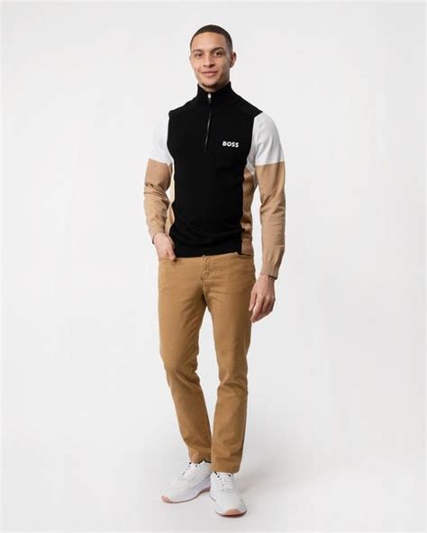 Boss Zelchior X Cotton Blend Zip Neck Sweater With Embroidered Logos In