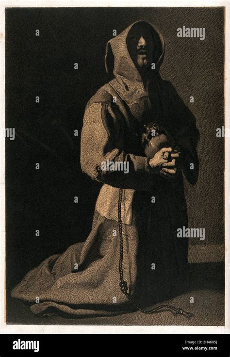 Saint Francis Of Assisi Kneeling In Prayer Holding A Skull Engraving By Alphonse Charles