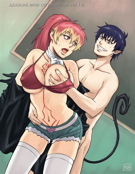 Rule 34 Ao No Exorcist Azasuke Belt Bikini Bikini Top Blue Eyes Blue Hair Blush Breast Grab