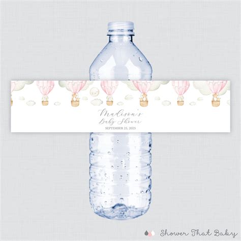 Printed OR Printable Pink Hot Air Balloon Water Bottle Labels Hot Air Balloon Themed Baby Shower