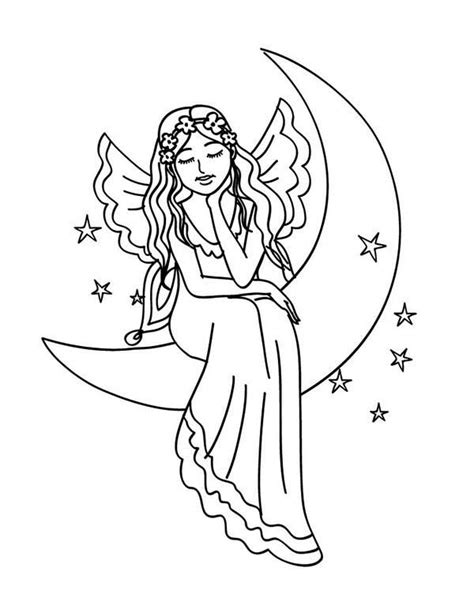 Beautiful Fairy Sitting On The Moon Coloring Page Beautiful Fairy