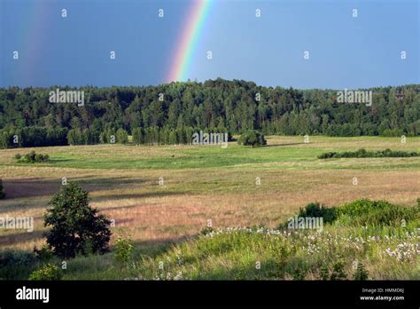 Rainbow Over Gauja River Valley In Gaujiena Vidzeme Latvia Stock Photo