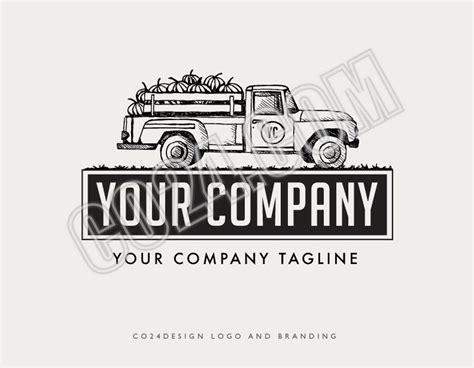 Farm Truck Logo, Vintage Style Farm Logo Design, Hand Drawn Pumpkin ...