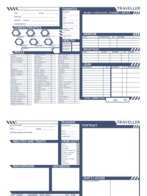 Traveller 2e Character Sheet Fillable Pdf Artillery Sailor