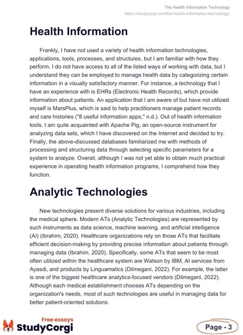 The Health Information Technology Free Essay Example