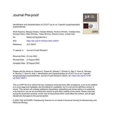 PDF Identification And Characterization Of LPLAT7 As An Sn 1 Specific