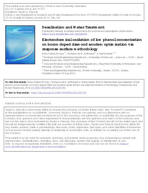 Pdf Electrochemical Oxidation Of Low Phenol Concentration On Boron