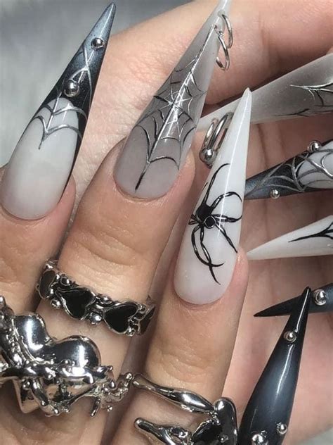 45 Spider Web Nails To Step Into The Halloween Spirit In 2023 Witchy Nails Goth Nails Witch