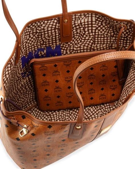 Mcm Liz Reversible Large Visetos Tote Bag In Brown Cognac Lyst