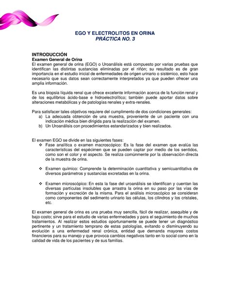 Práctica 3 Práctica 3 Ego Y Electrolitos Bioq Iii Ego Y Electrolitos En Orina PrÁctica No 3