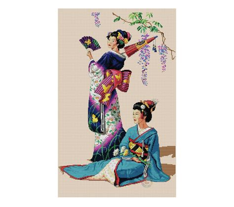 Japanese Geisha Cross Stitch Pattern Girls Cross Stitch Etsy