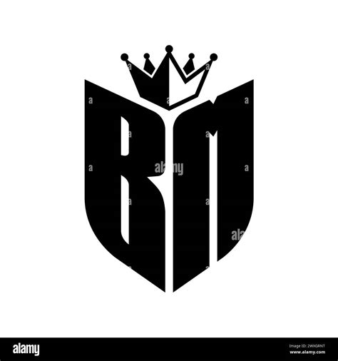 BM Letter Monogram With Shield Shape With Crown Black And White Color