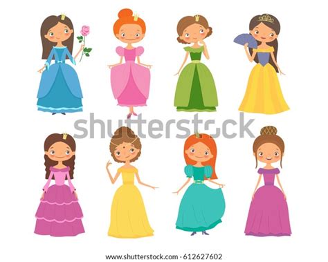 Fairy Tale Set Of Beautiful Princesses Cartoon Vector Illustration