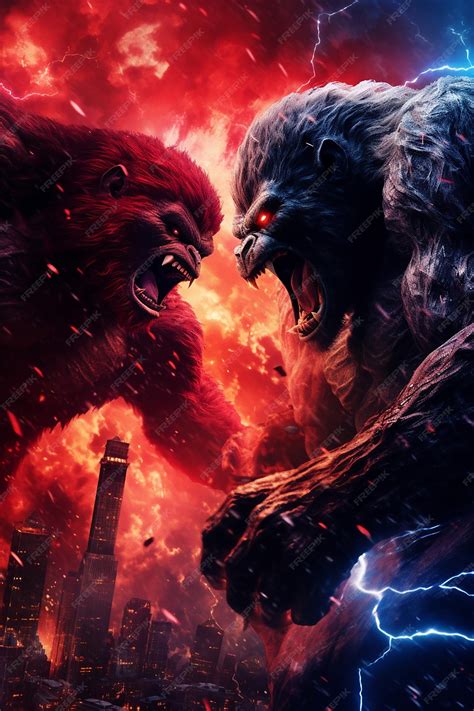 Premium AI Image | godzilla and kong vs an evil red kong in the middle ...