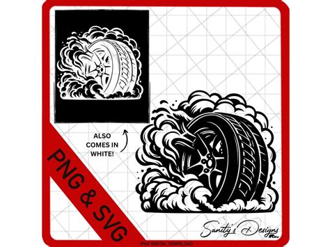 Tire Burnout, White, Black, Instant Download, SVG, PNG Digital Download ...