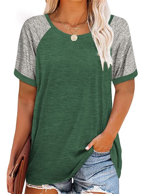 Rosvigor Plus Size Color Block Tops For Women Loose Tunics Tee Short